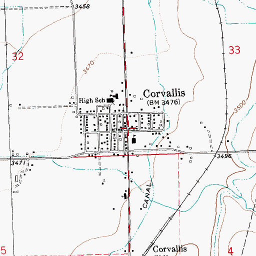 Topographic Map of Corvallis Community Church, MT