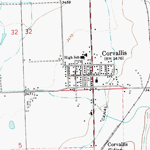 Topographic Map of Corvallis Post Office, MT