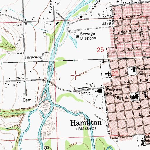 Topographic Map of Marcus Daly Memorial Hospital, MT