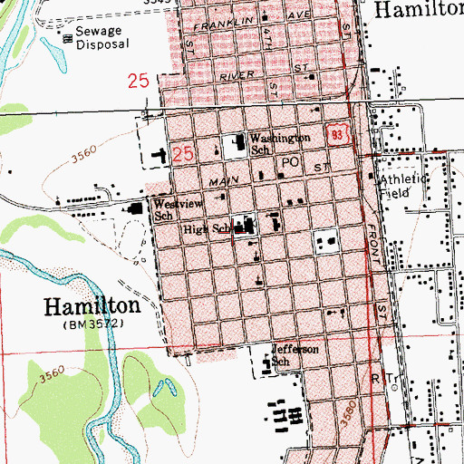Topographic Map of Hamilton High School, MT