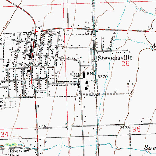 Topographic Map of Stevensville Public Schools, MT