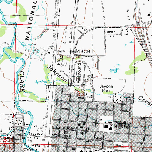 Topographic Map of Powell County Fairground, MT