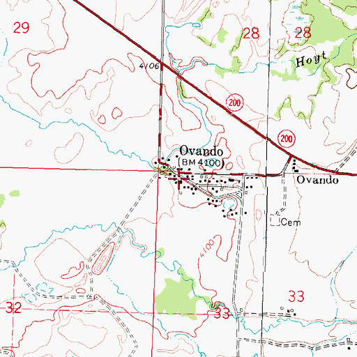 Topographic Map of Ovando Post Office, MT