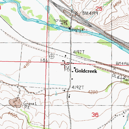 Topographic Map of Gold Creek Post Office, MT