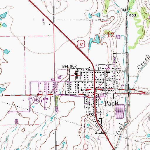 Topographic Map of Paoli Elementary School, OK