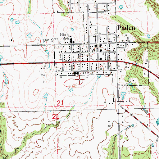 Topographic Map of Paden Elementary School, OK