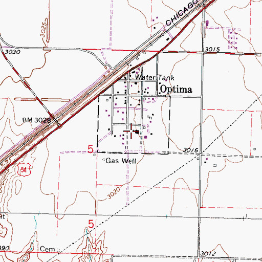 Topographic Map of Optima Elementary School, OK