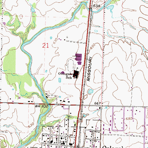 Topographic Map of Oologah - Talala Middle School, OK