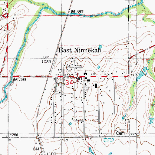 Topographic Map of Ninnekah Elementary School, OK