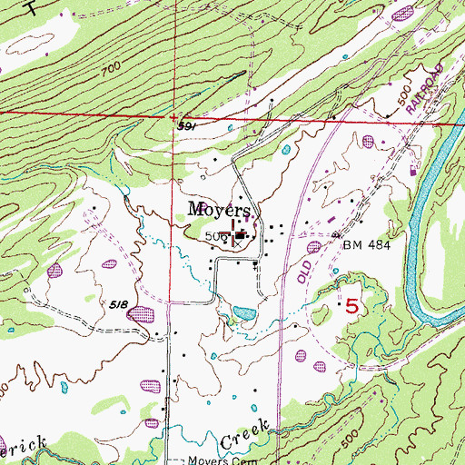 Topographic Map of Moyers Elementary School, OK