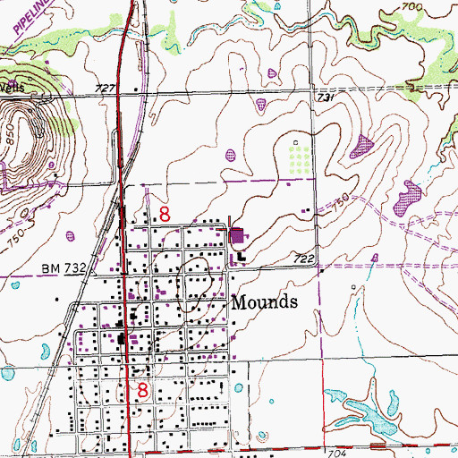 Topographic Map of Mounds Lower Elementary School, OK