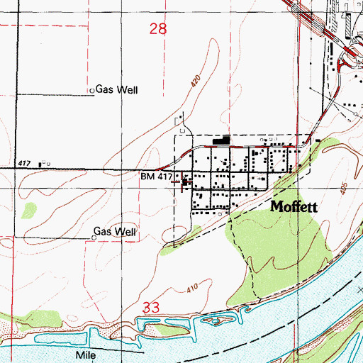 Topographic Map of Moffett Elementary School, OK