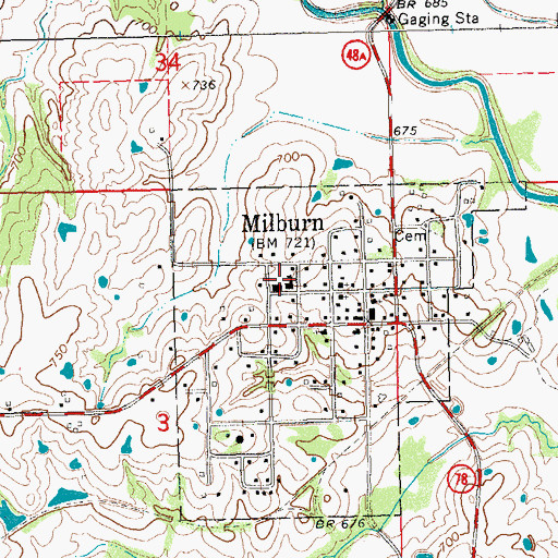 Topographic Map of Milburn Elementary School, OK