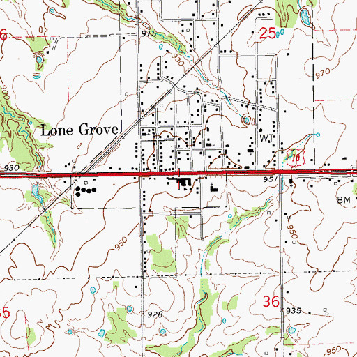 Topographic Map of Lone Grove Intermediate School, OK