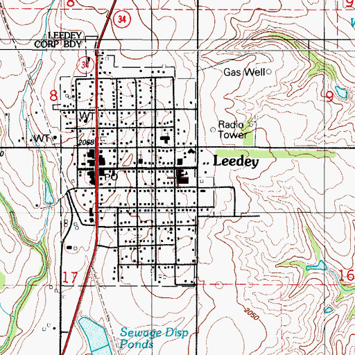 Topographic Map of Leedey Elementary School, OK