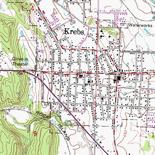 Topographic Map of Krebs Elementary School, OK