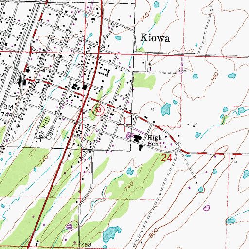 Topographic Map of Kiowa Elementary School, OK