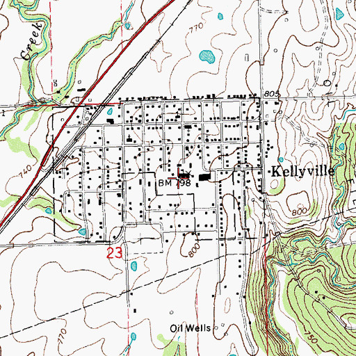 Topographic Map of Kellyville Elementary School, OK