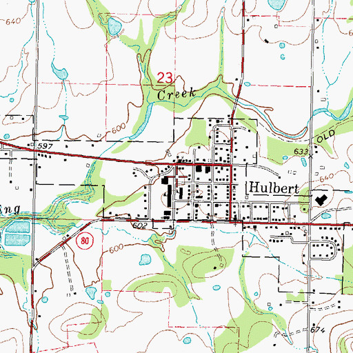 Topographic Map of Hulbert Elementary School, OK