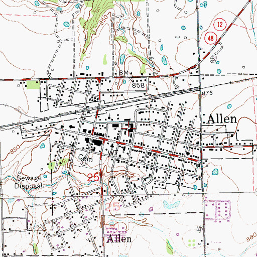 Topographic Map of Allen High School, OK
