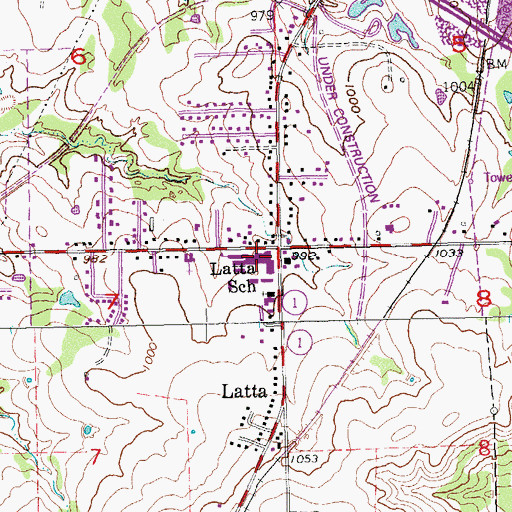 Topographic Map of Latta High School, OK