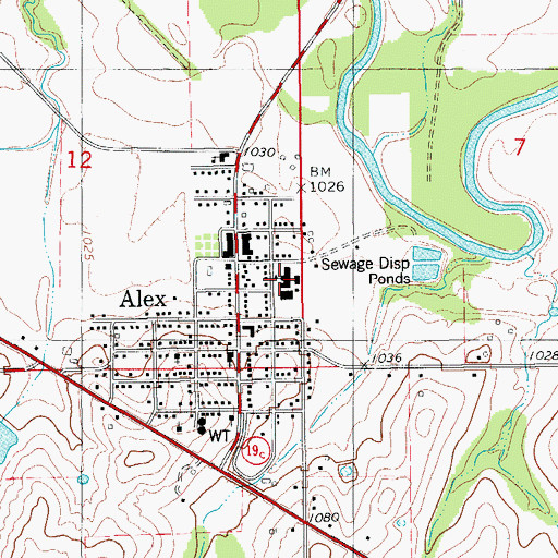 Topographic Map of Alex Middle School, OK