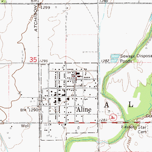 Topographic Map of Aline - Cleo High School, OK