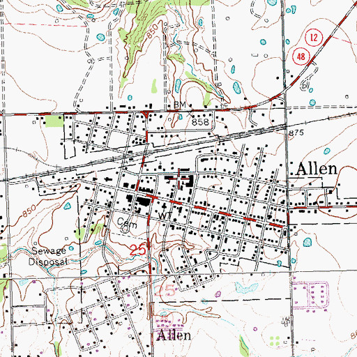Topographic Map of Allen Elementary School, OK