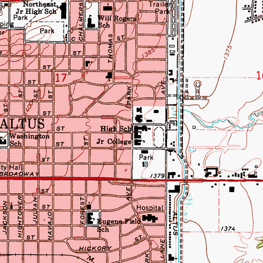 Topographic Map of Altus High School, OK