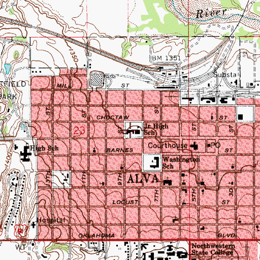 Topographic Map of Alva Middle School, OK