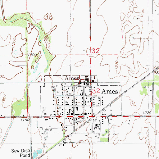 Topographic Map of Ames Middle School, OK