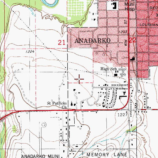 Topographic Map of Anadarko High School, OK