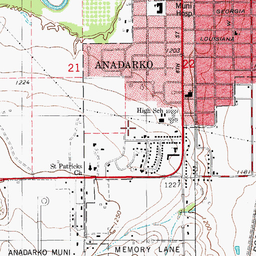 Topographic Map of Anadarko Middle School, OK