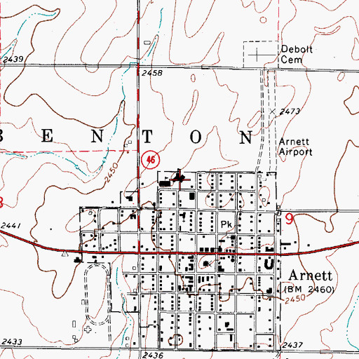 Topographic Map of Arnett High School, OK