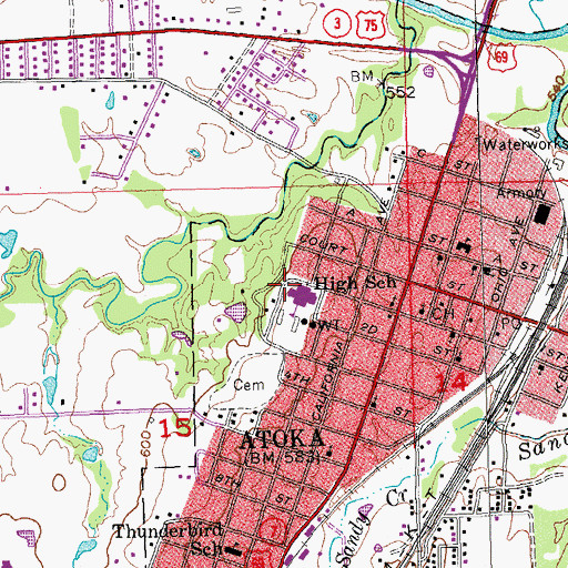 Topographic Map of Atoka Middle School, OK