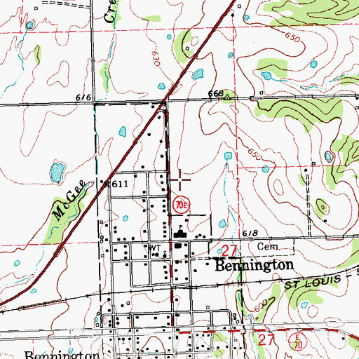 Topographic Map of Bennington High School, OK