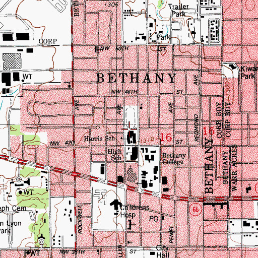 Topographic Map of Bethany Middle School, OK