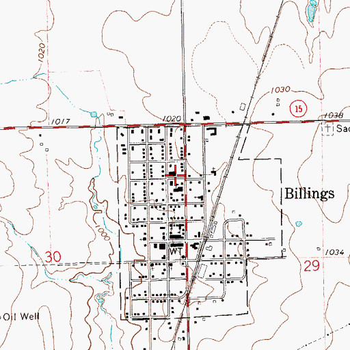 Topographic Map of Billings Elementary School, OK