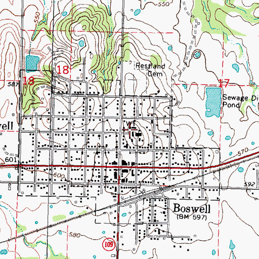 Topographic Map of Boswell Elementary School, OK