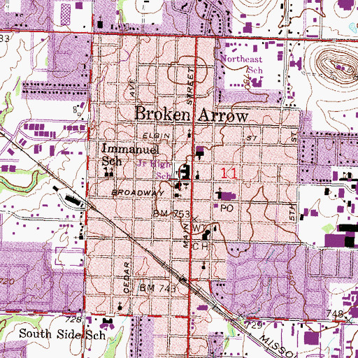 Topographic Map of Central Middle School, OK