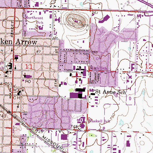 Topographic Map of Broken Arrow North Intermediate High School, OK
