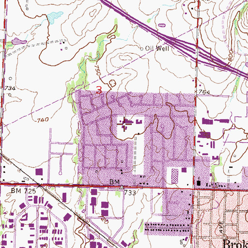 Topographic Map of Arrowhead Elementary School, OK