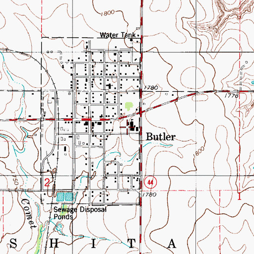 Topographic Map of Butler High School, OK