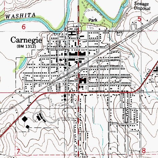 Topographic Map of Carnegie High School, OK