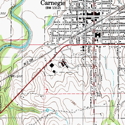 Topographic Map of Carnegie Junior High School, OK