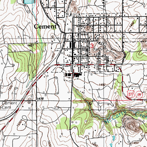 Topographic Map of Cement Elementary School, OK