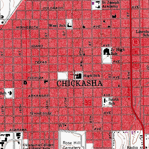 Topographic Map of Chickasha Middle School, OK