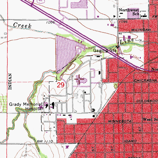 Topographic Map of Chickasha High School, OK