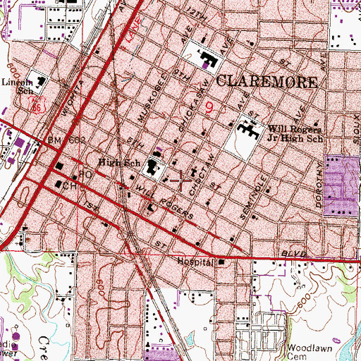 Topographic Map of Rogers Junior High School, OK