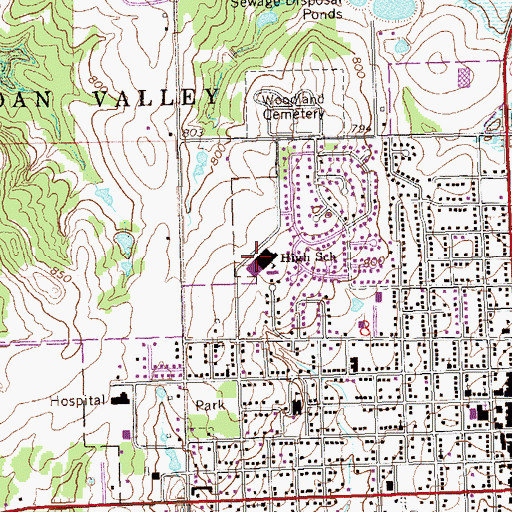 Topographic Map of Cleveland High School, OK